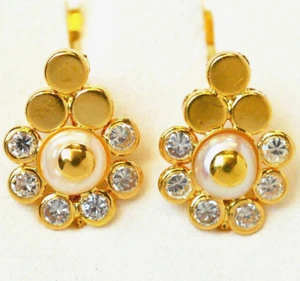 Damen Ohrringe 18 Karat 750 Gold 1,32 g Gelbgold Zirkone Perlen - Bild 1 von 2