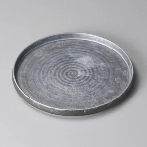 Mino ware Japanese Sarving dish plate Edge Black silver Ibushi 7.0in Roll Japan - Picture 1 of 3
