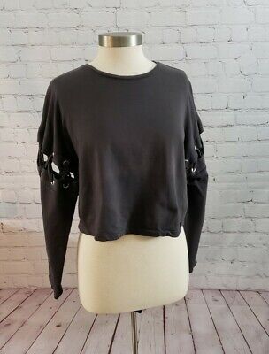 Zara Sweatshirt Cropped Lace Up Sleeves Womans Size Medium Black • 19.99€