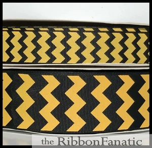 3 yds 3/8" or  7/8" or 1.5" Black and Yellow Gold Chevron Grosgrain Ribbon - Picture 1 of 1