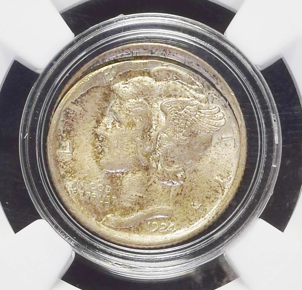 Moeda de dez centavos de mercúrio 1924-D NGC AU58 de prancha dividida retida ULTRA-RARA! Espetacular 10C - Imagem 1 de 4