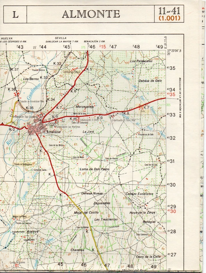MAPA TOPOGRAFICO "ALMONTE" 1001 (11-41) ESCALA 1:50000 # 1175 - Imagen 1 de 1