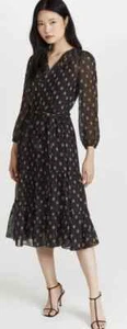 NEU Shoshanna Benson Langarm transparent Metallic Chiffon Midikleid Jet/Bronze 8 - Bild 1 von 9