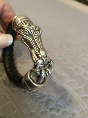 BARRY KIESELSTEIN CORD STERLING SILVER LEATHER ALLIGATOR BRACELET, EXCELLENT  - Image 1 of 4