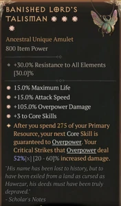 💥DIABLO 4💥TEMPORADA 8💥Mejor amuleto Overpower💥Banished Lord's Talisman 4 GA 52% - Imagen 1 de 1