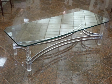 VINTAGE 70's MODERNIST CHARLES HOLLIS JONES CHROME LUCITE GLASS TOP COFFEE TABLE Cover