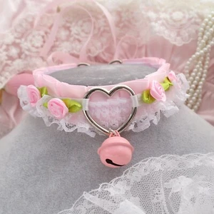 Heart Baby Pink white lace flower rose choker necklace , kitten pet play collar - Picture 1 of 4