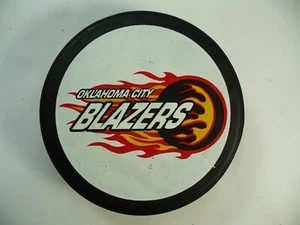 CHL Oklahoma City Blazers White Background Fire Ball Hockey Puck Collect Pucks - Picture 1 of 2