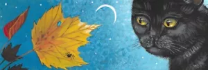 12X4 IMPRESIÓN DE PINTURA RYTA GATO NEGRO HOJA DE ARCE ARAÑA HALLOWEEN Arte Popular Luna - Imagen 1 de 1