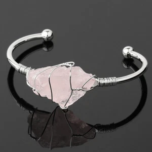 Natural Raw Healing Crystal Quartz Wire Wrap Stone Reiki Bracelets Women Jewelry - Picture 1 of 27