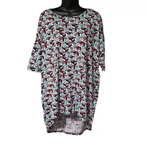 Lularoe Size M Irma Long Tee Multi-color Blues and Reds Geometric Print 3D Box - Picture 1 of 7