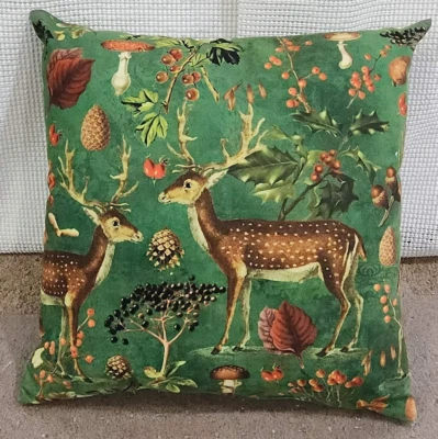 Decor Pillow Reindeer Mushrooms Pinecone green acorn Fall Christmas 14 " - Image 1 of 4