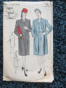 Vintage 1940s Pattern Vogue Special Design S 4451 Coat Size 20 Bust 38 Hip 41 - Picture 1 of 8