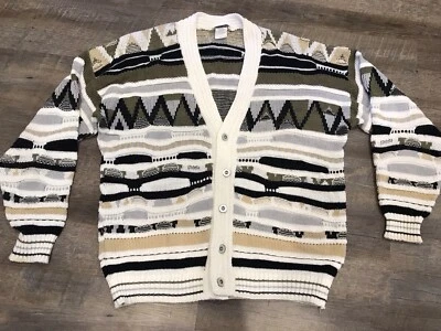 VTG Bachrach Men’s Cardigan Button Sweater SZ XL Beige Brown White Coogi Knit - Image 1 of 4