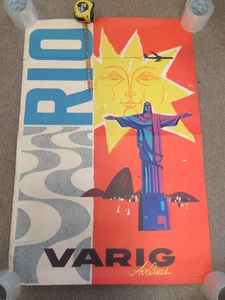 Vintage 60er Jahre Rio Varig Airlines N. Jungbluth Litho Poster 27x40 - Bild 1 von 13