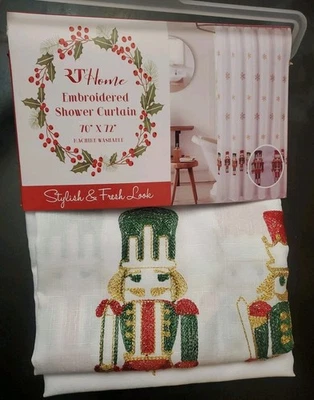 RT Home Embroidered Nutcracker Christmas Holiday Fabric Shower Curtain NEW - Image 1 of 4