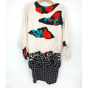 VTG 80s Saint Romei Silk Floral Polka Dot Maximalist Unique Midi Dress Size 6 - Picture 1 of 10