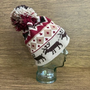 Vintage 80er Aris Ski Mütze Bommelmütze 100% Orlon Strick Rentier Fair Isle Winter - Bild 1 von 10