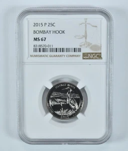 2015-P Washington Quarter Bombay Hook America The Beautiful MS67 NGC *4967 - Picture 1 of 5