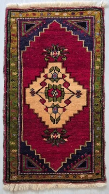 Antique Rug Pillow, Handwoven Small Carpet, Anatolian Rug, Doormat, Wool - Image 1 of 4