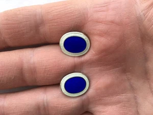 VINTAGE 925 SILBER FRANZÖSISCHE BLAU & ELFENBEIN HERREN GUILLOCHIERTE EMAILLE MANSCHETTENKNÖPFE - Bild 1 von 6