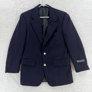 Vintage Burberry Blazer Mens 36 Navy Blue Wool 2 Button Gold Crest USA 90s - Picture 1 of 15