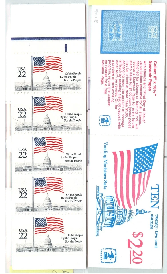US 2116a BK 145 Flag over capital   vending booklet of 10-22-c Plate No 1 MNH - Image 1 of 1