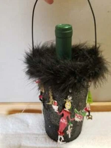 Silvestri Whimsical Wine Bottle Carrier Christmas Black Feather Trim - Bild 1 von 10