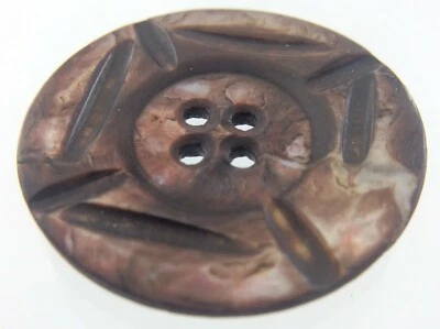 Vintage Carved MOP Mother-of-Pearl Button 1.1in Brown Color 050D - Image 1 of 4