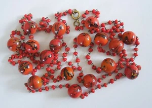 Necklace with rosehip-colored/colorful Murano glass beads & brass 55.8 g/122 cm - Picture 1 of 6