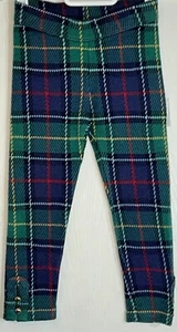 Janie and Jack Little Girl Sz 4 Leggings Green/Navy Plaid Gold Ankle Buttons EUC - Picture 1 of 10