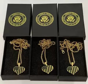 (3X) MAGA USA Flag Gold Tone Heart Pendent Woman Necklace Chain 24” Adjustable - Picture 1 of 5