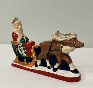 De colección Casa de Hatten 1994 Trineo de Papá Noel Reno Pintado a Mano Vacaciones de Navidad - Imagen 1 de 22