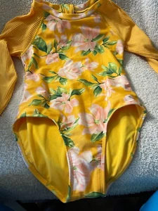 Art Class Girls Body Suit Yellow with Pink Flowers Long Sleeve Size 10-12 - Picture 1 of 6