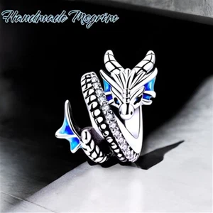 Sterling Silver Dragon Wrap Charm 925 Fantasy Dragon Bead Bracelet Charm - Picture 1 of 6