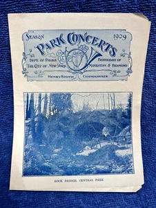 Conciertos 1909, Manhattan y Richmond City Nueva York - PROGRAMA CENTRAL PARK Antiguo - Imagen 1 de 6