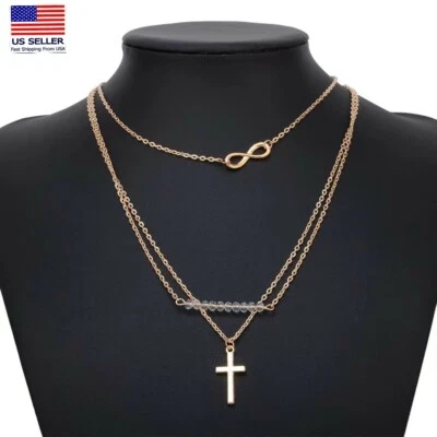 Moda Mujeres Cadena Joyería Collar Capas Infinito Cruz Gargantilla Colgante 1163 Foto 1 de 4