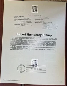 USPS Souvenir Page 2189 Hubert Humphrey Minneapolis Minnesota - Picture 1 of 1