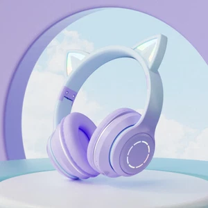 NEW Gradient color illuminated Bluetooth earphones, cat ear gaming earphones - Picture 1 of 29