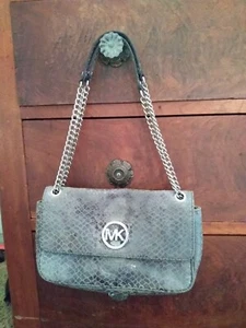 Michael Kors Silver gray Snake Print Leather Chain Handbag shoulder purse bag - Picture 1 of 6