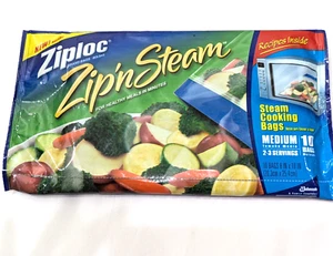 Ziploc Zip 'N Steam Medium Sacchetti da Cucina per Microonde Confezione da 10 Fuori Produzione NOS - Foto 1 di 6