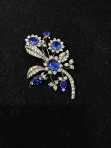 3CT Round Cut Simulated Blue Sapphire Women's Pin Brooch 925 Sterling Silver - Picture 1 of 7