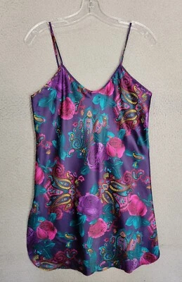 Cami satinado vintage pequeño púrpura floral Lauren Rogers lencería hecha en EE. UU. ropa para dormir Foto 1 de 4