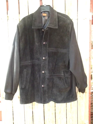 Винтажная мужская куртка Mario Cellinni из черной замши и трикотажа на пуговицах 1/4 большого размера - Изображение 1 из 4