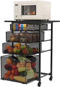 4-Tier Rolling Kitchen Microwave Cart - Kitchen Organizer and Storage Rack with - Picture 1 of 9