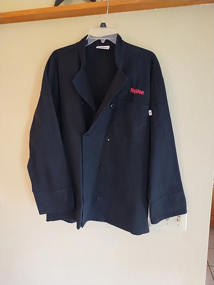 Black HY-VEE Chef Coat GROCERY FOOD STORE Catering Large Button Down Jacket - Image 1 of 4