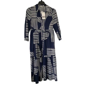 Zara The Sunny Dress Size Small Maxi Geometric Print Button Kaftan Cotton Ankle - Picture 1 of 7