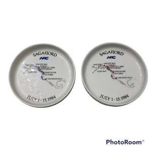 Cunard Drink Coasters Cruise Ship Souvenir Sagafjord July 1984 Ceramic Vintage - Picture 1 of 12