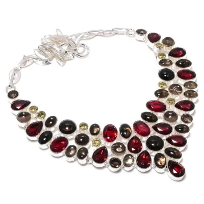 Topacio ahumado, collar de piedras preciosas granate 18" regalo de Navidad para ella t105 Foto 1 de 4
