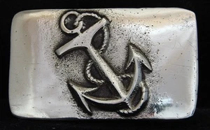 WJ15102 COOL VINTAGE 1970s **SHIP ANCHOR & ROPE** SOLID BRASS MENS BELT BUCKLE - Picture 1 of 2